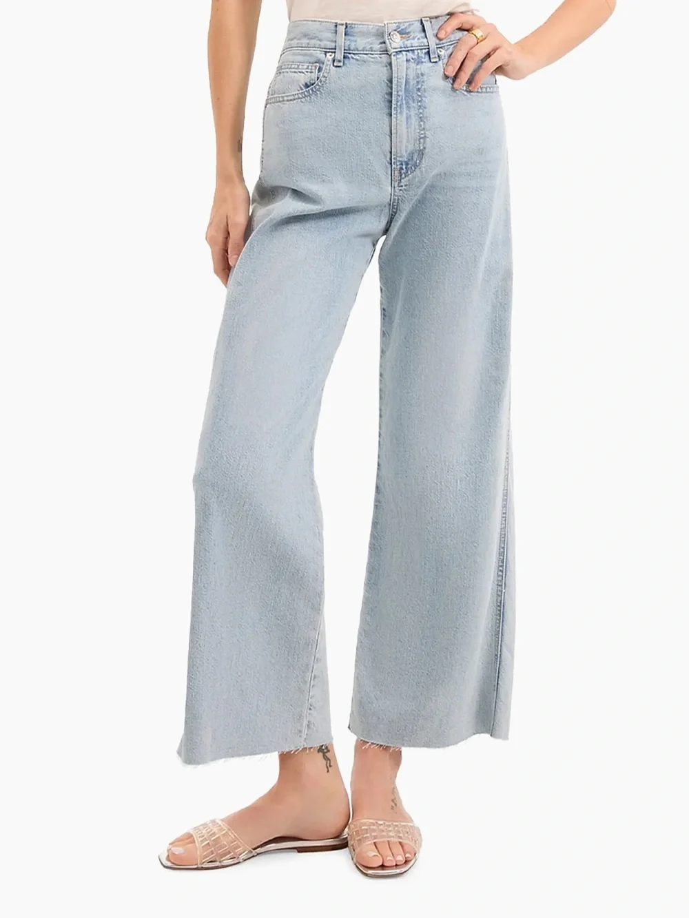 NWT Veronica Beard Taylor High Rise Wide Leg Crop Jeans Pale Stone Blue 30 - Picture 2 of 9